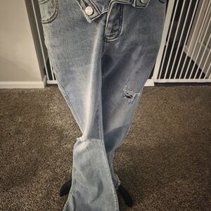 SER.O.YA Light Blue Boot Cut Jeans with Distressed Detail
